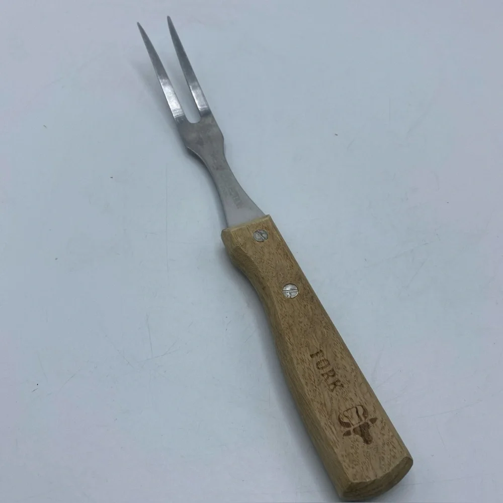 Vintage Prong Carving Fork Meat Cooking Chef’s Collection Wooden Handle Stainles